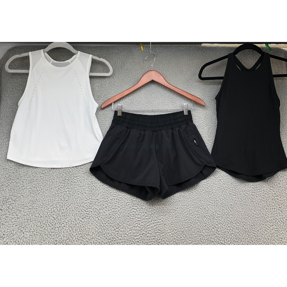 Lululemon Activewear Bundle Womens 8 Black White Tanks Speed Up Shorts Workout